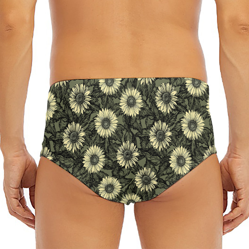 Dark Sunflower Pattern Print Men's Triangle Swim Briefs