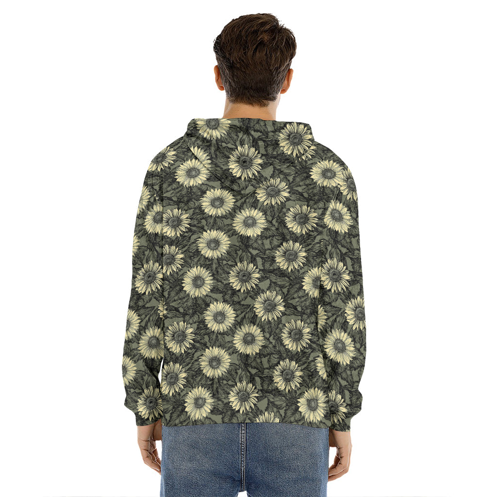 Dark Sunflower Pattern Print Men's Velvet Pullover Hoodie