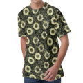 Dark Sunflower Pattern Print Men's Velvet T-Shirt