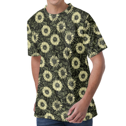 Dark Sunflower Pattern Print Men's Velvet T-Shirt