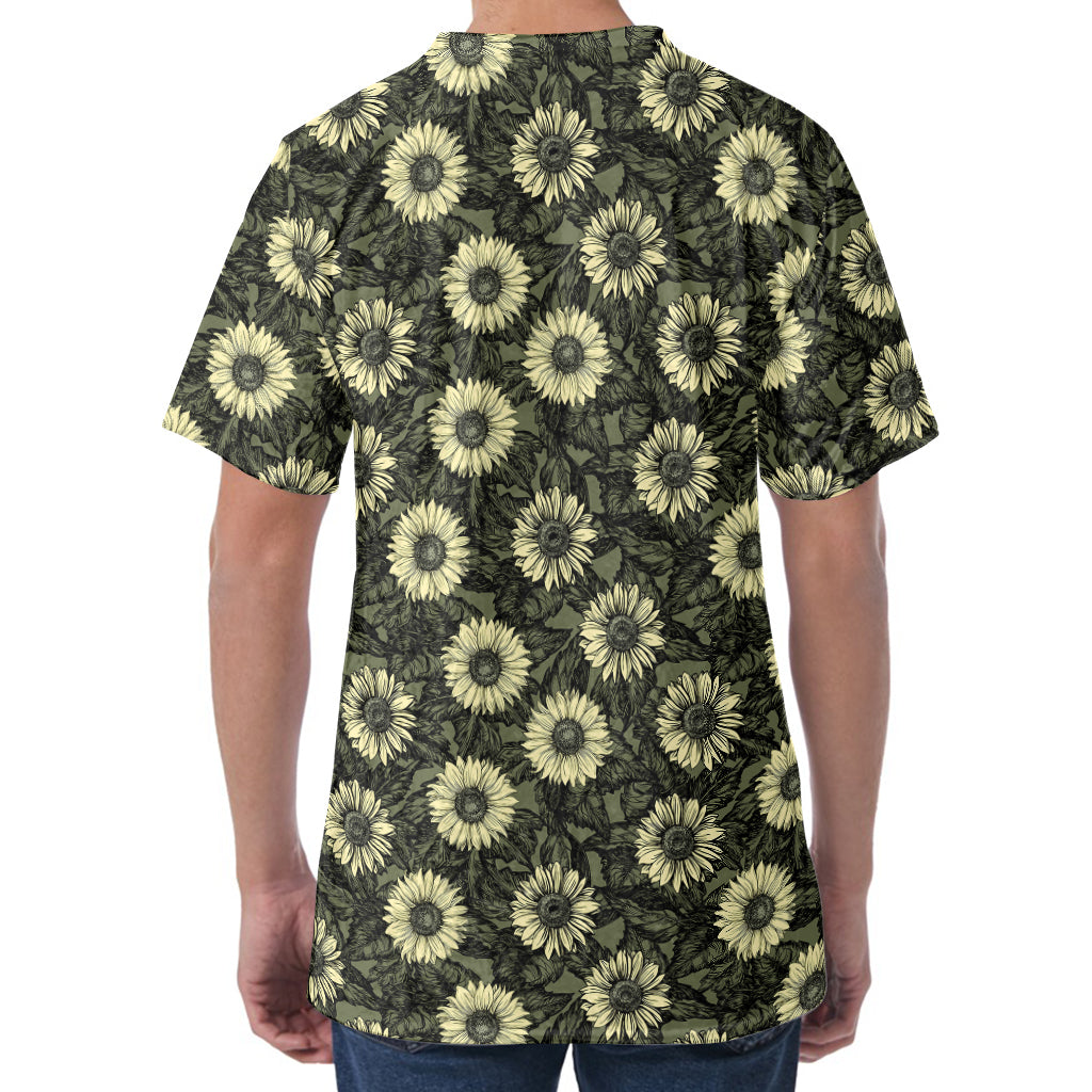Dark Sunflower Pattern Print Men's Velvet T-Shirt