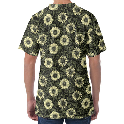 Dark Sunflower Pattern Print Men's Velvet T-Shirt