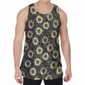 Dark Sunflower Pattern Print Men's Velvet Tank Top