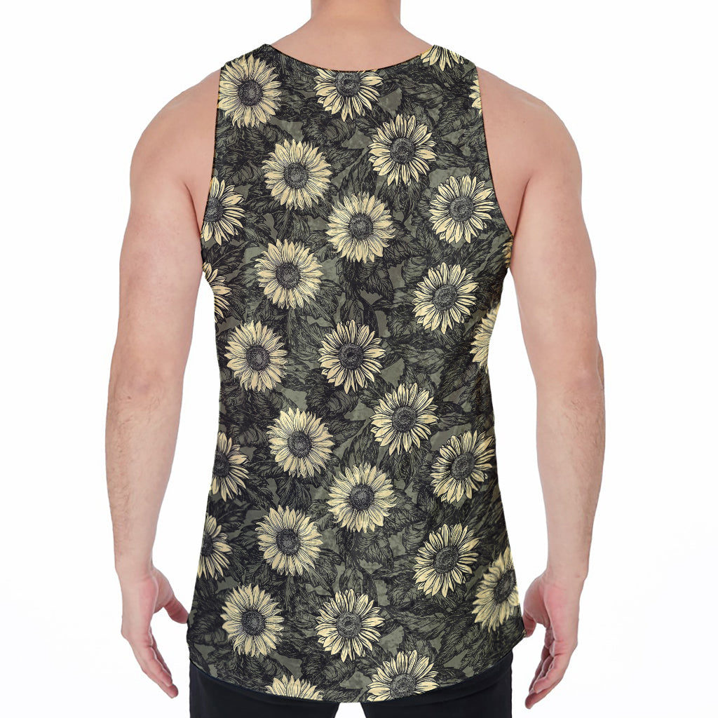 Dark Sunflower Pattern Print Men's Velvet Tank Top