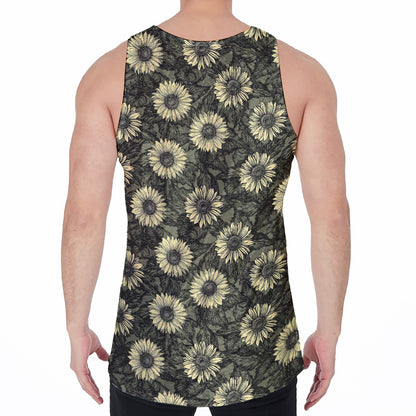 Dark Sunflower Pattern Print Men's Velvet Tank Top
