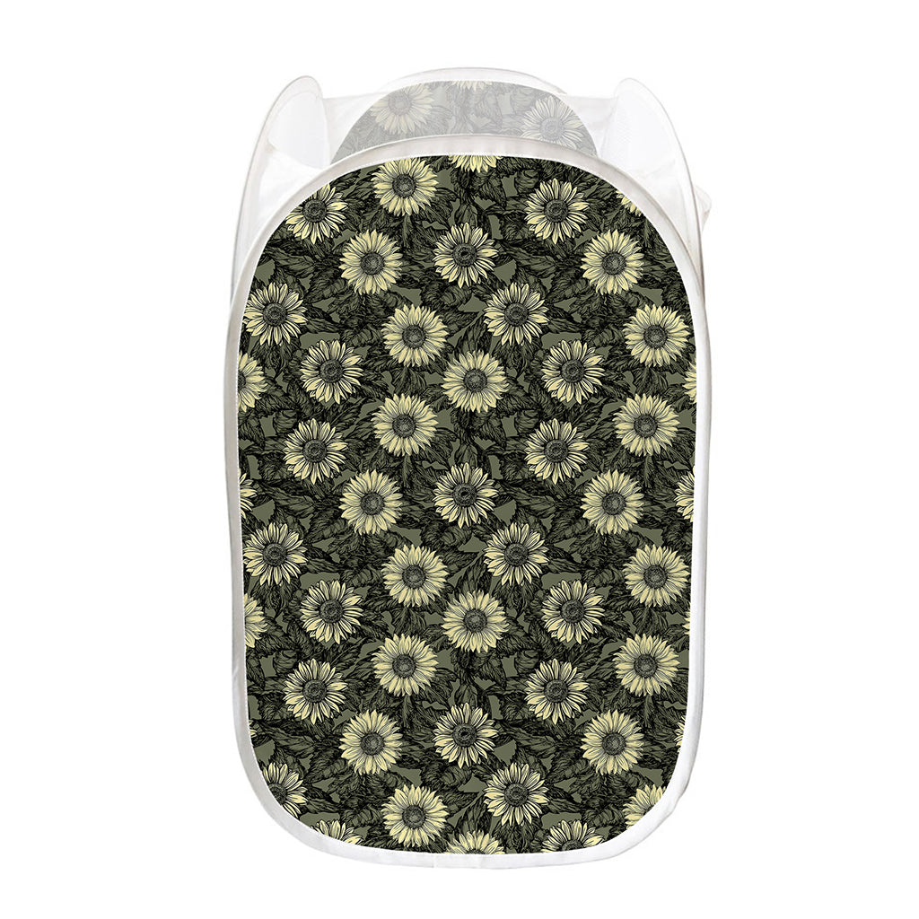 Dark Sunflower Pattern Print Mesh Laundry Hamper