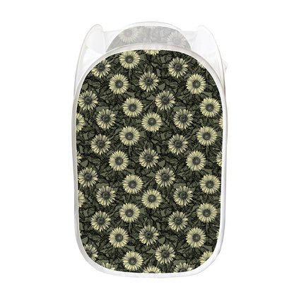 Dark Sunflower Pattern Print Mesh Laundry Hamper