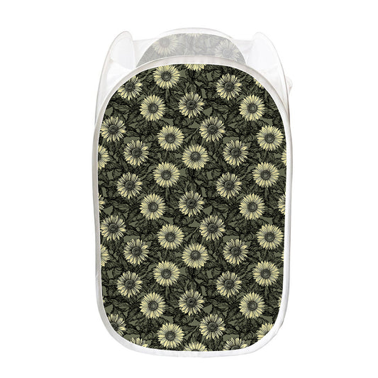 Dark Sunflower Pattern Print Mesh Laundry Hamper