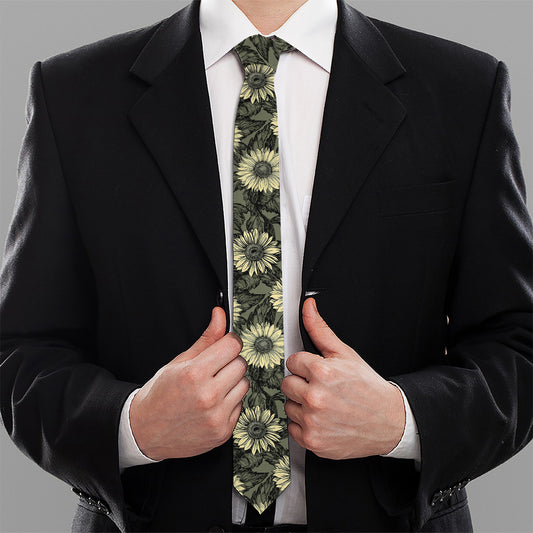Dark Sunflower Pattern Print Necktie