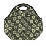 Dark Sunflower Pattern Print Neoprene Lunch Bag