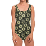 Dark Sunflower Pattern Print One Piece Swimsuit