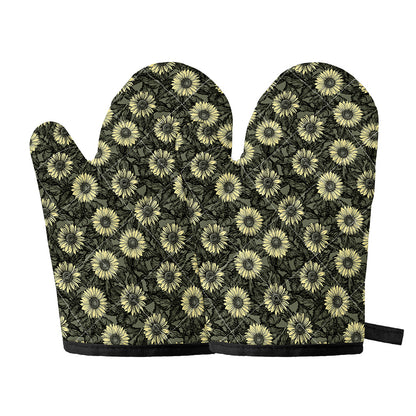 Dark Sunflower Pattern Print Oven Mitts