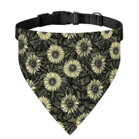 Dark Sunflower Pattern Print Over The Collar Dog Bandana