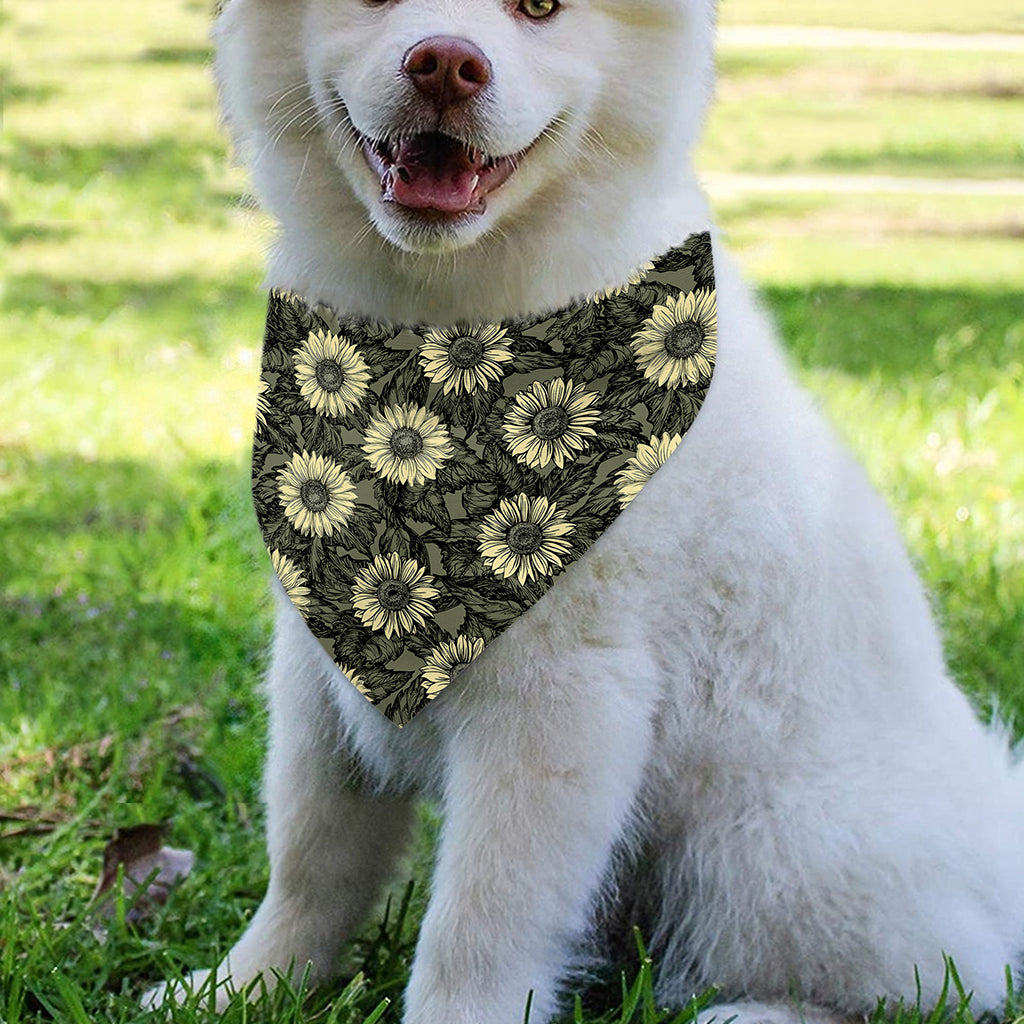Dark Sunflower Pattern Print Over The Collar Dog Bandana