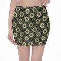 Dark Sunflower Pattern Print Pencil Mini Skirt