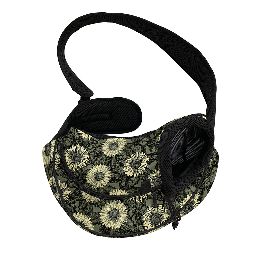 Dark Sunflower Pattern Print Pet Sling Carrier