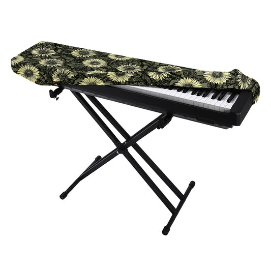 Dark Sunflower Pattern Print Piano Keyboard Cover