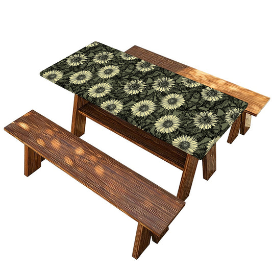 Dark Sunflower Pattern Print Picnic Table Cover