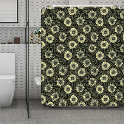 Dark Sunflower Pattern Print Polyester Shower Curtain