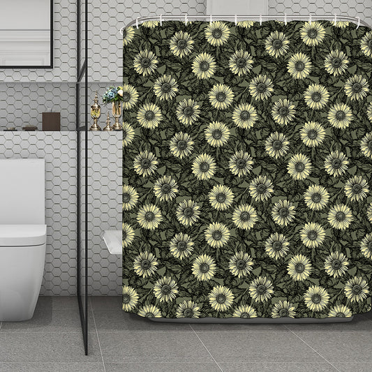 Dark Sunflower Pattern Print Polyester Shower Curtain