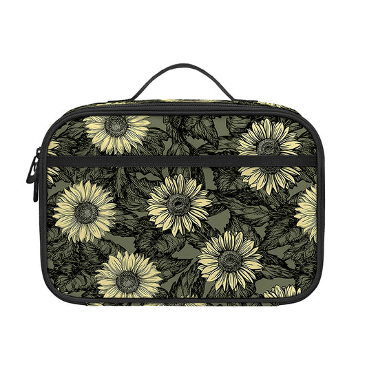 Dark Sunflower Pattern Print Portable Lunch Bag
