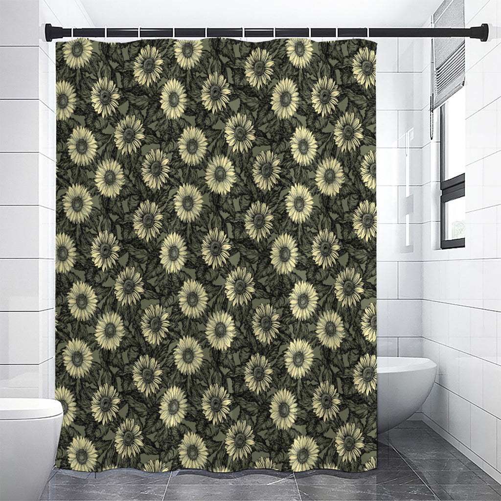 Dark Sunflower Pattern Print Premium Shower Curtain
