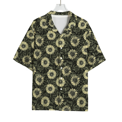 Dark Sunflower Pattern Print Rayon Hawaiian Shirt