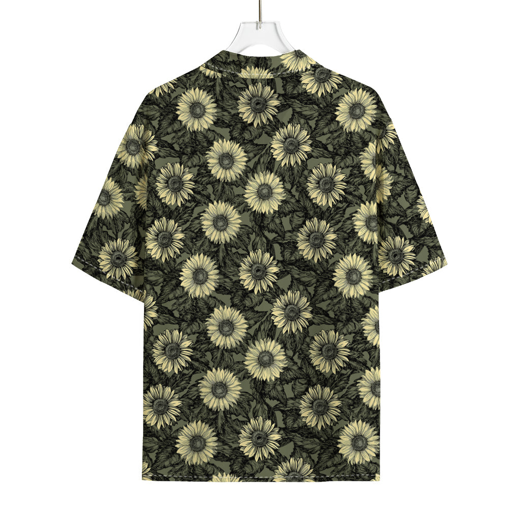 Dark Sunflower Pattern Print Rayon Hawaiian Shirt