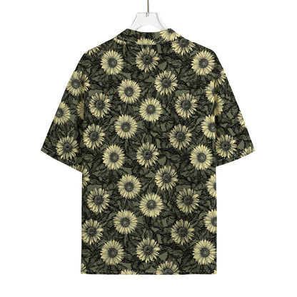 Dark Sunflower Pattern Print Rayon Hawaiian Shirt