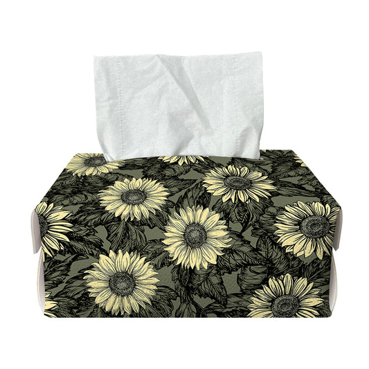 Dark Sunflower Pattern Print Rectangle Tissue Box Cover