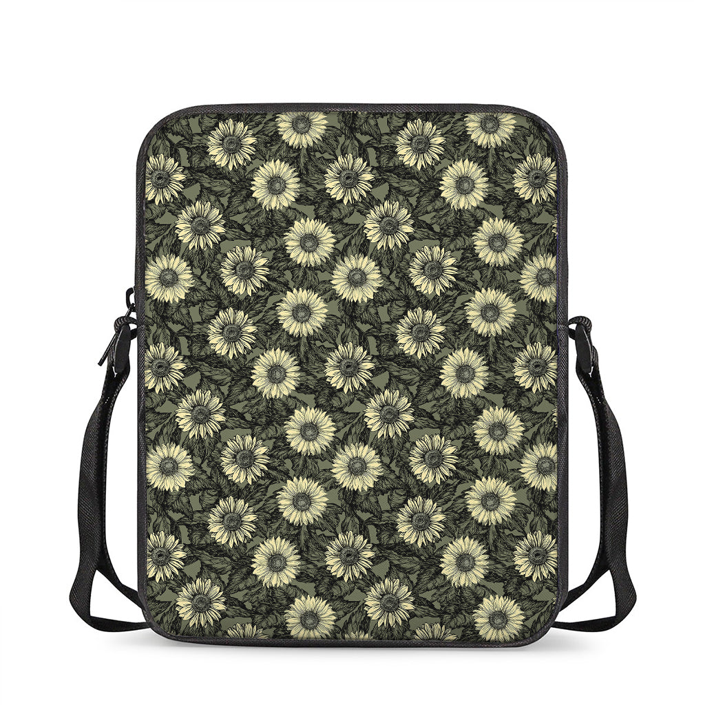 Dark Sunflower Pattern Print Rectangular Crossbody Bag