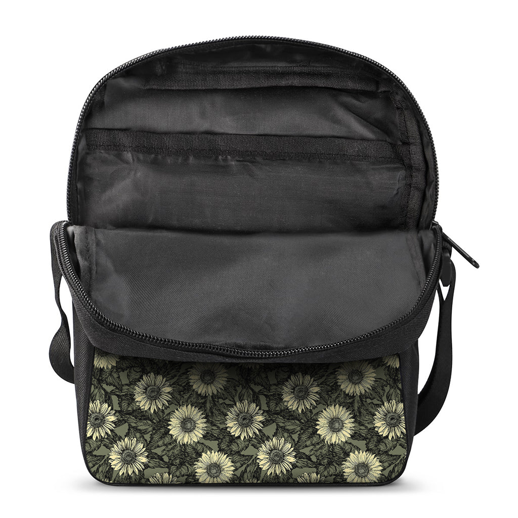 Dark Sunflower Pattern Print Rectangular Crossbody Bag