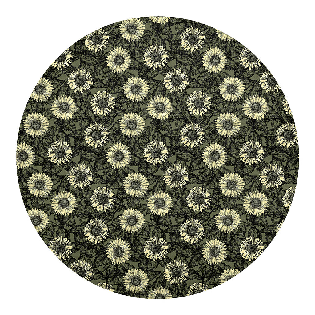 Dark Sunflower Pattern Print Round Blanket