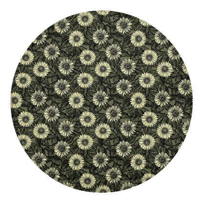 Dark Sunflower Pattern Print Round Blanket