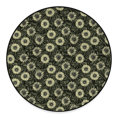 Dark Sunflower Pattern Print Round Floor Mat