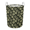 Dark Sunflower Pattern Print Round Laundry Basket