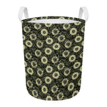 Dark Sunflower Pattern Print Round Laundry Basket