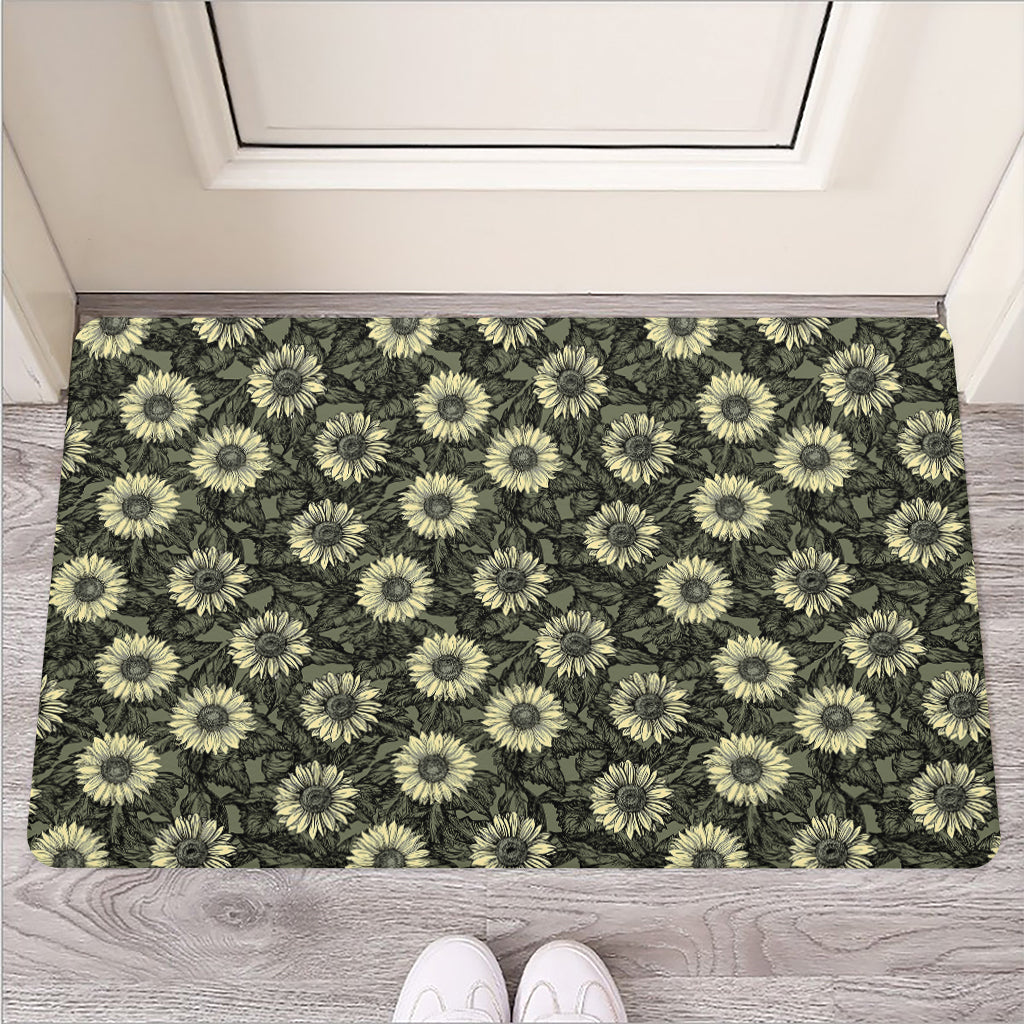 Dark Sunflower Pattern Print Rubber Doormat