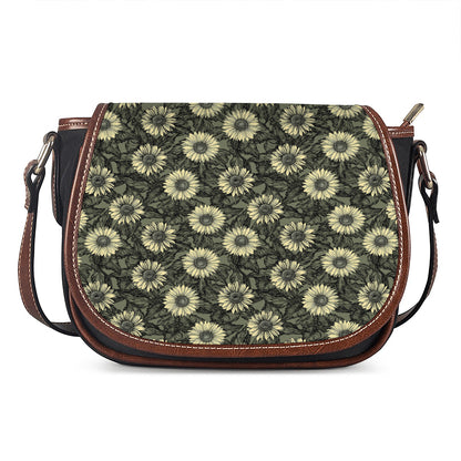 Dark Sunflower Pattern Print Saddle Bag