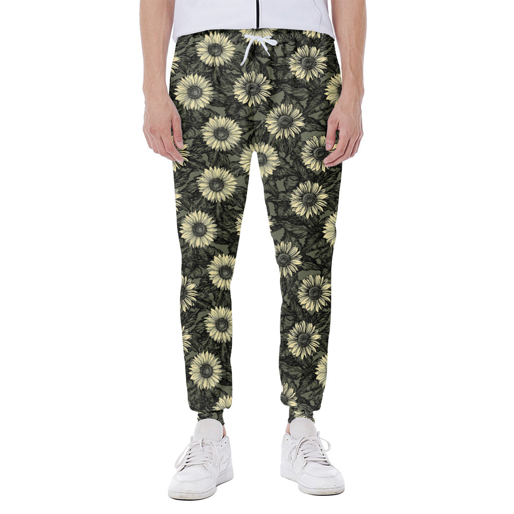 Dark Sunflower Pattern Print Scuba Joggers
