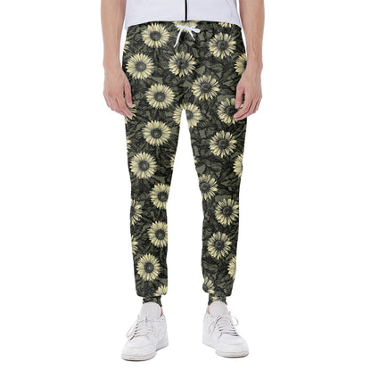 Dark Sunflower Pattern Print Scuba Joggers