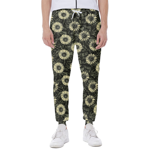 Dark Sunflower Pattern Print Scuba Joggers