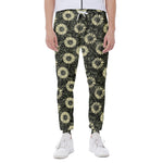 Dark Sunflower Pattern Print Scuba Joggers