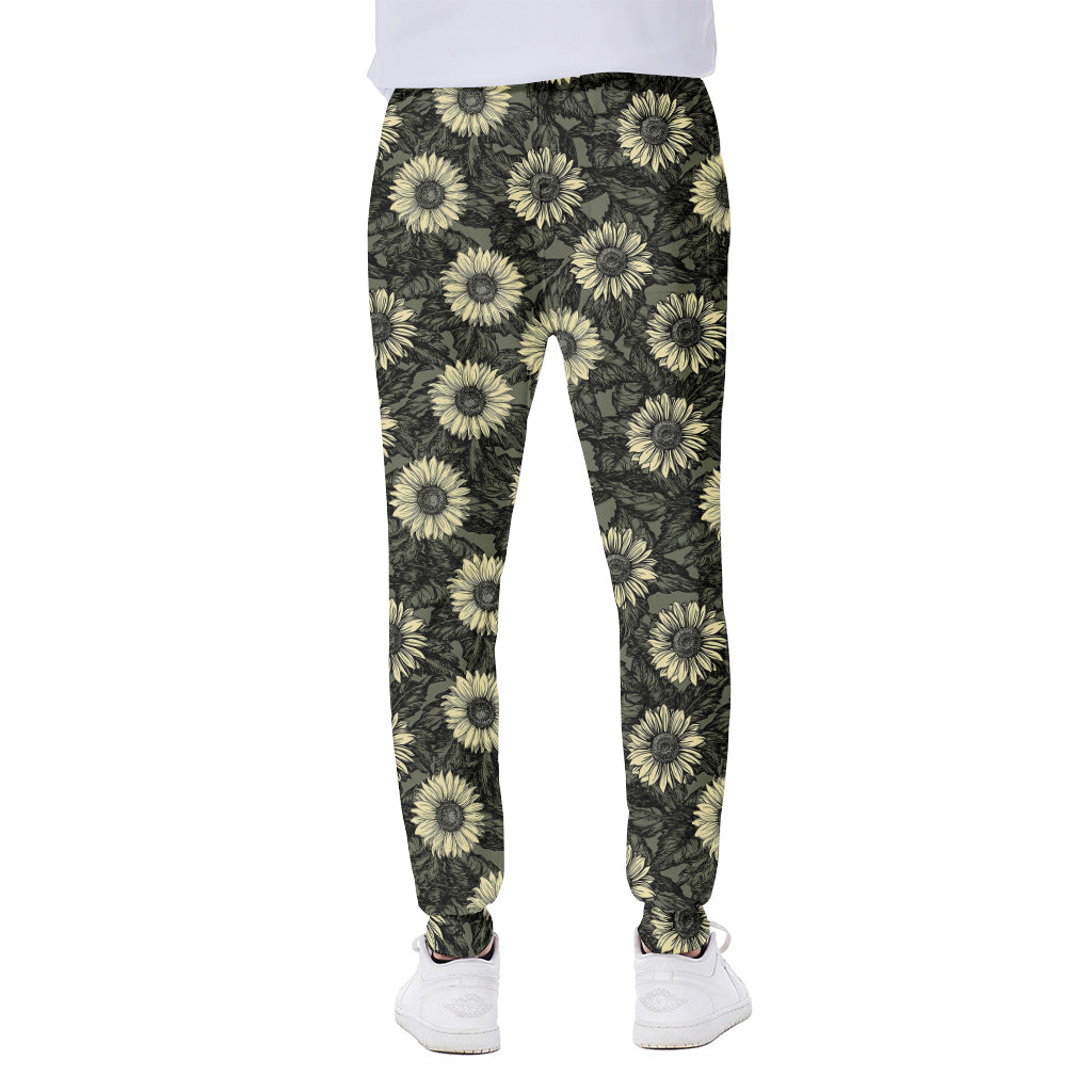 Dark Sunflower Pattern Print Scuba Joggers