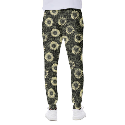 Dark Sunflower Pattern Print Scuba Joggers