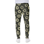 Dark Sunflower Pattern Print Scuba Joggers
