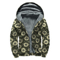 Dark Sunflower Pattern Print Sherpa Lined Zip Up Hoodie