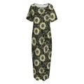Dark Sunflower Pattern Print Short Sleeve Long Nightdress
