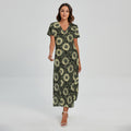 Dark Sunflower Pattern Print Short Sleeve Maxi Dress