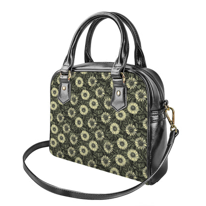 Dark Sunflower Pattern Print Shoulder Handbag